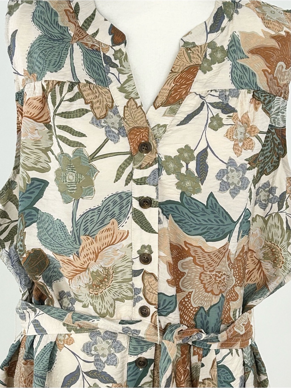 Joie 2X Floral Tiered Mini Dress Button Front Tie Waist NWOT Plus - Picture 7 of 8